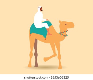 Arab man in traditional clothes with camel isolated, flat vector stock illustration as local culture concept for sstkTravel