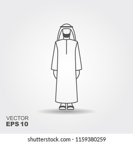 Arab man in traditional clothes. Vector flat icon with shadow