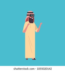 Arab Man In Traditional Clothes Wearing Modern 3d Glasses Virtual Reality Headset Concept