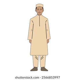 Arab man in traditional costume. Color illustration.