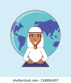arab man typing in the keyboard world social media
