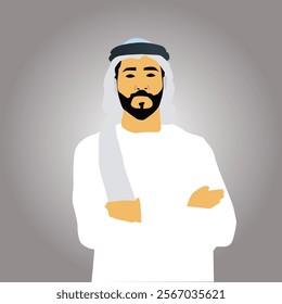 Arab man, uae, qatar. saudi man, gulf, chain, white, grey, arab cothes, background, 