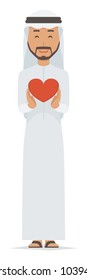 An arab man wearing ethnic costumes has a heart mark