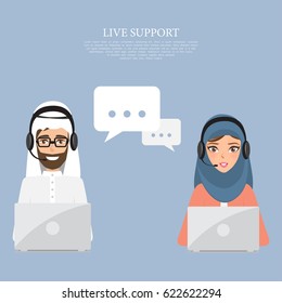 Arab man and arab woman to customer service. Illustration vector of arab people.