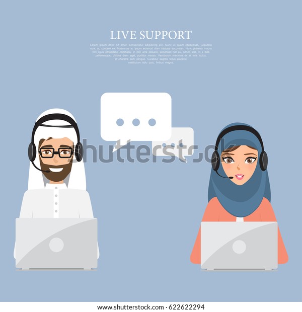 Arab man and arab woman to customer service.\
Illustration vector of arab\
people.
