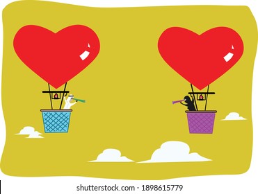 Arab Man and Woman looking for relationship or Love for travel concept. Editable Clip Art.