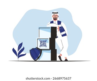 Arabischer Mann, der in einem Cybersicherheitsunternehmen arbeitet