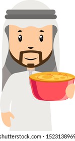 Arab men with food, illustration, vector on white background.