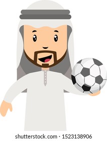 Arab men with football, illustration, vector on white background.