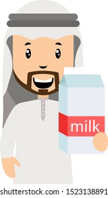 Arab men with milk, illustration, vector on white background.