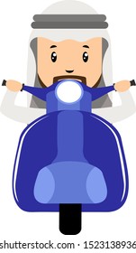 Arab men on scooter, illustration, vector on white background.