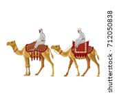 Arab men riding a camel. Vector illustration isolated on white background
