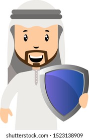 Hombres árabes con escudo, ilustración, vector sobre fondo blanco.