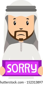 Arab men with sorry sign, illustration, vector on white background.