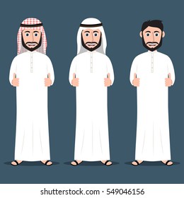 Arab men in traditional dress giving thumbs up