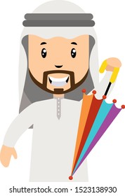 Arabische Männer mit Regenschirm, Illustration, Vektorgrafik auf weißem Hintergrund.