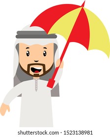 Arab men with umbrella, illustration, vector on white background.