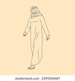 Arab Men walking vector line drawing