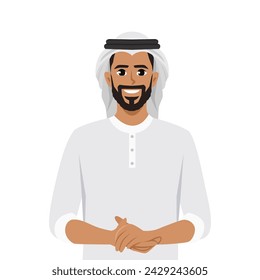 Arab middle east Businessman standing with folded arms pose. Flat vector illustration isolated on white background