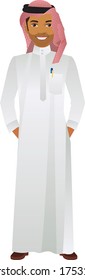 Arab middle eastern man in traditional formal thobe and Shimagh, on white isolated background