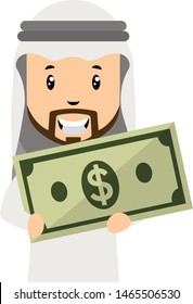 Arab with money, illustration, vector on white background.