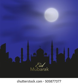 Arab mosque in the glow of the night light, beautiful landscape background