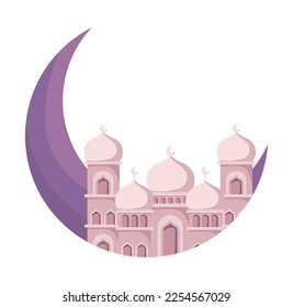 arab mosque and moon icon white background