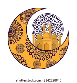 Moschee aus Araber und Mond mit Mandala