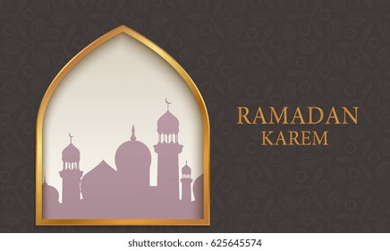 Arab mosque on dark background. Ramadan Kareem