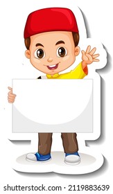 Arab Muslim Boy Holding Empty Banner Illustration