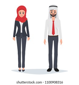 Arab or muslim businesswoman and businessman character.