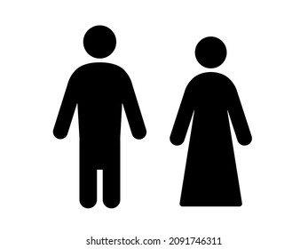 Arab Muslim man and woman vector icon isolated on white background, toilet sign.
