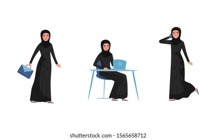 Arab Muslim Woman Character Isolated On White Background