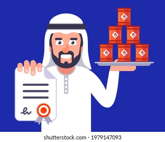 an Arab is negotiating for the supply of oil. flat vector illustration
