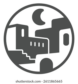 Arab night city bubble solid icon, arabian desert concept. Vector graphics. Arabian houses with moon in night sky sign on white background, glyph style icon for mobile or web design