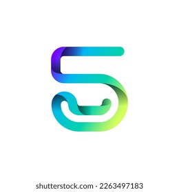 Arab number five logo formed by colorful bright line, folded from ribbon, vector illustration 10EPS