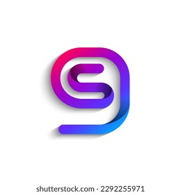 Arab number nine logo formed by colorful bright line, folded from ribbon, vector illustration 10EPS