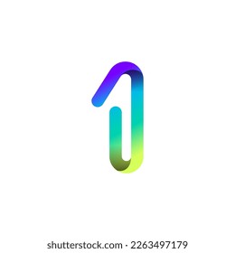 Arab number one logo formed by colorful bright line, folded from ribbon, vector illustration 10EPS