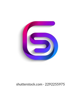 Arab number six logo formed by colorful bright line, folded from ribbon, vector illustration 10EPS