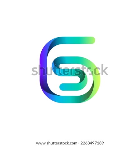 Arab number six logo formed by colorful bright line, folded from ribbon, vector illustration 10EPS