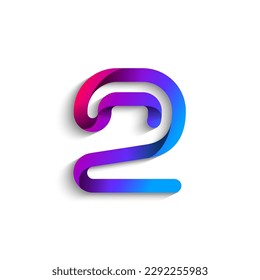 Arab number two logo formed by colorful bright line, folded from ribbon, vector illustration 10EPS