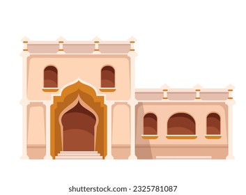 Arab old house vector illustration. Cartoon isolated ancient building with arch door and windows, oriental traditional architecture, house from street of Middle East town or village in sand desert