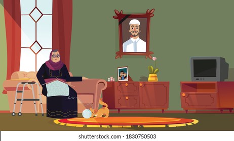 arab old woman , grandmother illustration  vector