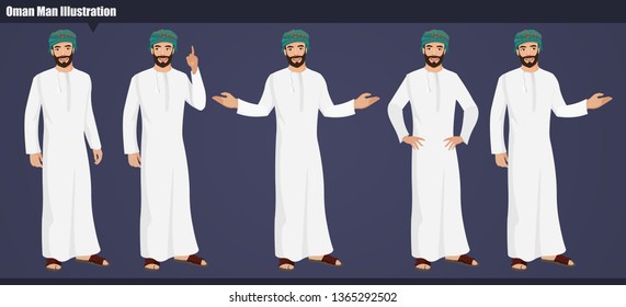 Arab Omani Male Character Set With Hand Poses And Actions Vector Illustration Design. Oman Businessman Vector Illustration.