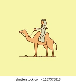Arab on a camel colored field outline icon. Element of Arabian culture icon for mobile concept and web apps. Field outline Arab on a camel icon can used for web and mobile