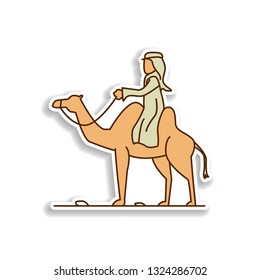 Arab on a camel  sticker icon. Element of color Arabic culture icon. Premium quality sticker design icon. Signs and symbols collection icon for websites, web design