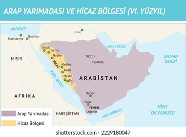 ARAB PENINSULA AND HAJAZ REGION, Tarih Haritaları, Osmanlı Devleti, Arabistan, Hicaz Bölgesi, Yarımada, Arap Yarımadası, Hicaz Harita, Arap Yarımadası Harita