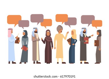 Arab People Group Chat Bubble Communication Concept Muslim Talking Arabic Social Network Flat Vector Illustration