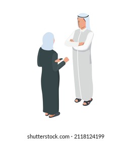 Arab people icon with man and woman communicating 3d isometric isolated vector illustration