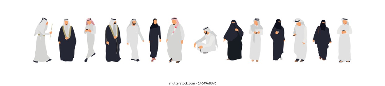 Arab people isolated characters. Flat illustration set - Vector